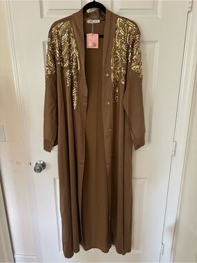 WHIT Brown Lightweight Duster with Tie Front